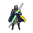 Pixel Art: A knight with lightsaber (128x128) (generated with AI by Galseris Wisp).