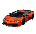 Vibrant orange sports car in a 360-degree pixelated drift on a dark checkered surface.