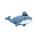 Stylized whale in profile wearing a small top hat, against a solid blue background.