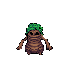 This pixel art features a small, endearing tree-like creature with bark-textured skin and a crown of green foliage. The hunched figure with a simple, slightly bewildered expression evokes a sense of quiet whimsy.