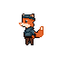 This pixel art image features a relaxed, anthropomorphic fox in a hoodie and cap, rendered in a muted, nostalgic style. The simple design and complementary color scheme create a calm and slightly melancholic vibe.