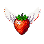 Pixel Art: flying strawberry (generated with AI by sandacz).