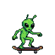 Pixel Art: alien makes a kickflip, perfect board rotation under feet