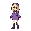 Pixelated blonde figure in purple dress running left, arms swinging.