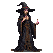 Pixel Art: witch is drinking love potion and pink hearts appear around character (generated with AI by sandacz).