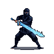 Ninja with glowing blue ice sword.