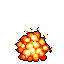 A chaotic explosion of bright orange and yellow with sparks and smoke.