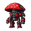 Pixel Art: mushroom robot is dancing and finishing dance in cool pose
