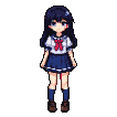 Young anime girl in a sailor uniform, striking a signature pose with a shy yet confident expression.