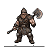 Pixel Art: an terrified warrior with battleaxe. lived in medieval age a...