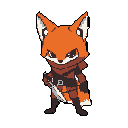 Pixel Art: fox thief turns right and walks, 2d animation (128x128) (generated with AI by sandacz).