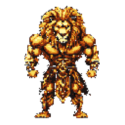 Muscular humanoid with a lion's head and mane, standing forward against a gray background.