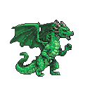 A powerful pixel art dragon roars, ready to strike with clenched fist and spread wings. The vibrant green creature commands attention in this display of raw power and ancient fantasy.