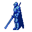 Knight in blue armor lunging with a sword.