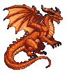 A scaly dragon with orange and red scales unleashes a combo attack, claws extended, tail lashing, wings spread wide, horns sharp, and a piercing gaze.
