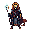 Pixel Art: lion mage transforms into skeleton lion (generated with AI by pixie.haus).