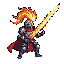 Pixel Art: knight is running with fire sword (64x64) (generated with AI by sandacz).