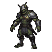 A hulking knight ghoul in weathered metallic armor, its face obscured by a menacing helmet, stands in a stoic, expectant pose with a subtle sway.