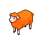 A bright orange sheep with a fluffy, pixelated fleece walks forward from an isometric perspective.