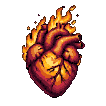 Pixel Art: heart is beating and burning (generated with AI by sandacz).