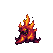 A small, amorphous creature made of flickering red flames and molten textures creeps forward.