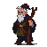Elderly wizard with white beard and hair, wearing dark robes with brown and gold accents, leaning on a gnarled staff.