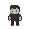 Pixelated hooded figure with pale face, arms held slightly out.