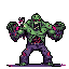 Hulking green zombie boss with exposed ribs and organs, wearing tattered purple pants and ripped shirt.