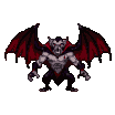A menacing, winged vampire with sharp claws and fangs, in a predatory crouch against a black background.