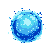 A glowing blue orb with white edges, radiating light and surrounded by sparkling ice particles.