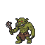 Green-skinned orc with muscular frame tensed, winding up for a two-handed sweeping club attack.