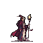 Female mage in crimson robe and pointed hat casts a powerful fireball with bright orange and blue flames.