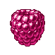 Metallic pixel art raspberry with glossy magenta highlights on a dark transparent background.