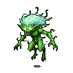 A menacing green creature with bared sharp teeth and glowing yellow eyes hovers with wispy light-green hair flowing. Dark, wispy tendrils emanate from its spectral body.
