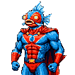 Pixel Art: character is showing off his muscles (generated with AI by sandacz).