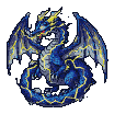 A majestic thunder dragon with scales of deep blue and electric yellow, crackling with internal lightning. Its serpentine body is coiled with wings outstretched, and its head is held high with sharp eyes and a forked tongue.