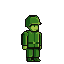 Pixel art green soldier in a determined stride, clutching a rifle.