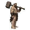 Muscular, bearded warrior with a large hammer walks forward powerfully.