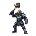 Pixel character in dark armor with orange accents, raising a duck mace for a powerful swing.