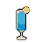 A collection of pixelated cocktails: a blue drink with a citrus slice, a pink drink with a cherry, and a martini with olives.