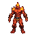 A fiery elemental with a muscular physique made of red and orange flames, with glowing embers and a fiery crest. Its lower body dissolves into a dynamic burst of bright yellow and orange flames.