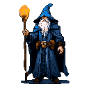 Pixel Art: mage plays with fire magic while bored, idle animation, still camera (generated with AI by pixie.haus).