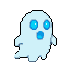 A light blue ghost with large, glowing cyan eyes and a rounded body, its bottom is wispy and it has small stubby arms. The ghost animates through various expressive facial changes.
