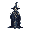 Pixel Art: skeleton wizard is casting love magic (128x128_bgremoval_quant) (generated with AI by sandacz).