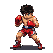 Young fighter in red boxing shorts and gloves in a ready stance, focused gaze.