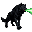 Black wolf unleashes a glowing radioactive-green energy beam from its mouth.