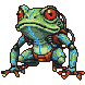Pixel Art: frog looks with intensity, breaths