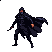 Lone figure in a dark, flowing coat in an aggressive fighting stance.