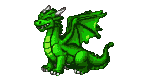A vibrant green dragon with wings mid-flap, a curved tail, and a determined gaze.
