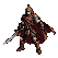 Stoic warrior in dynamic fighting stance, crimson cape billowing, holding a glinting steel weapon.